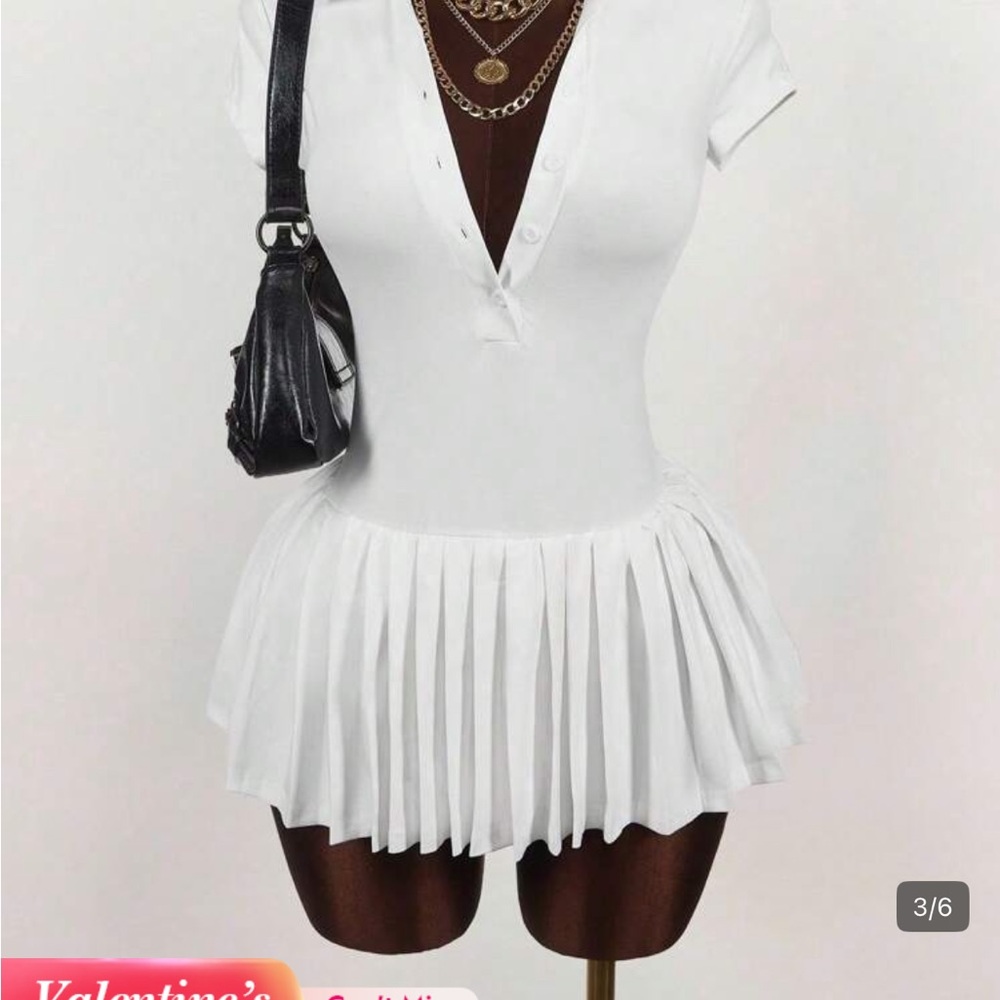 SHEIN White V-Neck Pleated Mini Dress